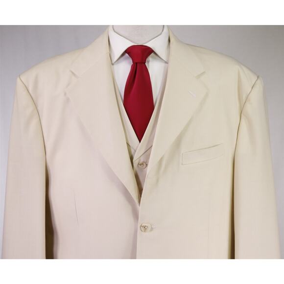 Custom Tailored Cream Linen 3-Piece Classic Fit Suit 48L - Picture 3 of 11